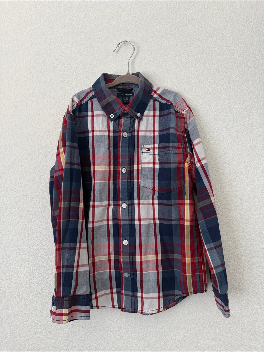 Tommy Hilfiger Red Navy Plaid Long-Sleeve Button-Down Shirt